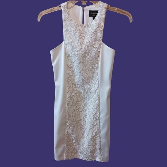 Laundry By Shelli Segal White Sleeveless Floral Lace Sheath Dress Size 0 - Picture 3 of 12